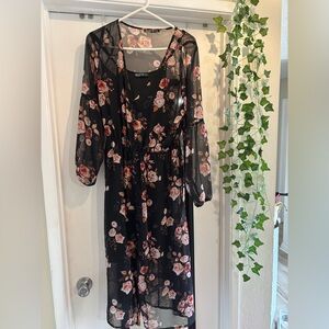 Cotton On Black Dress with Pink Floral Design